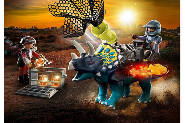 PLAYMOBIL  Dino Rise Τρικεράτωψ με πανοπλία-κανόνι και μαχητές 70627