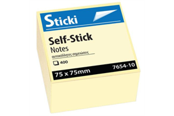 Αυτοκόλλητος Κύβος Sticki 75x75mm Κίτρινο 400φ 7654-10